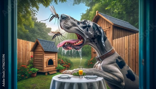 Great Dane Playing with Mosquitoes in Backyard generative AI