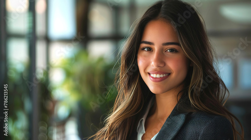 Attractive bussines woman, with bluured background, empty copy space 