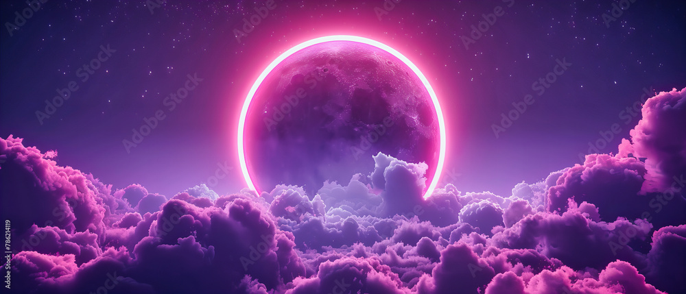 Celestial View of a Full Moon Amidst Starry Clouds, Illuminating the Night Sky with a Tranquil Blue Glow and Dreamy Atmosphere Celestial View of a Full Moon Amidst Starry Clouds, Illuminating the Night Sky with a Tranquil Blue Glow and Dreamy Atmosphere
