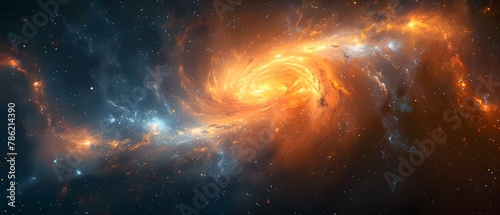 Cosmic Dance: Blue and Amber Nebula Swirls. Concept Astrophotography, Nebula Photography, Blue and Amber Color Palette, Cosmic Dance, Swirling Galaxies