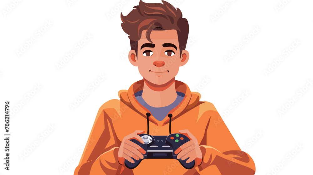 Teen boy gaming with gamepad controller