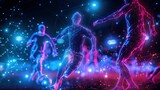 Vibrant Soccer Game on Field with Glowing Abstract Lines and Dots in Background (15 ????, 90 ????????)