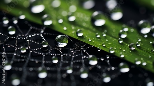 Close Up of Water Droplets on a Green Leaf. Generative AI.