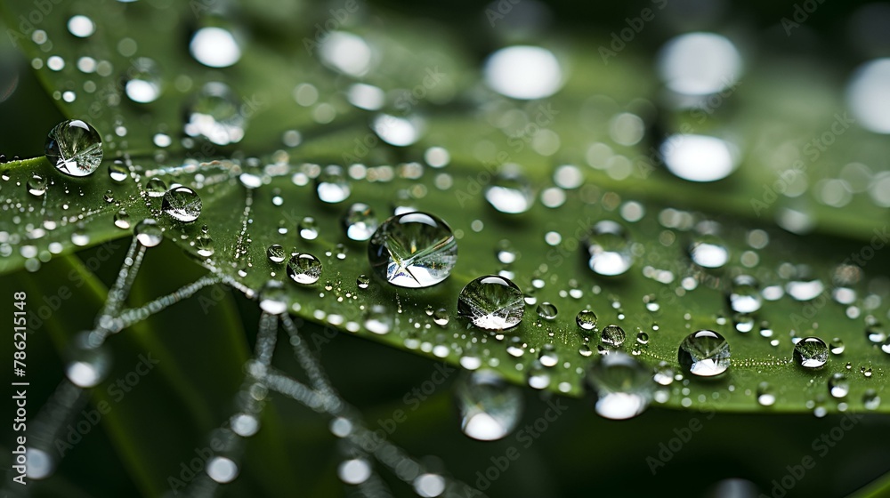 Close Up of Water Droplets on a Green Leaf. Generative AI.
