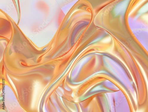 Shiny metallic gold abstract wavy liquid holographic background