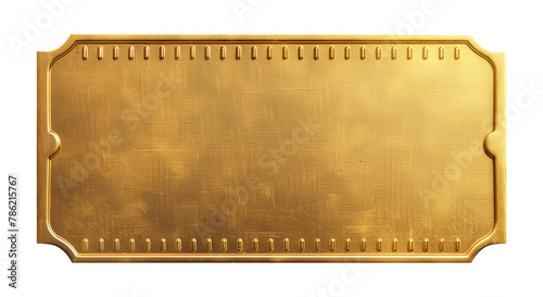 Realistic blank golden luxury ticket or gift certificate isolated on white, empty metallic coupon photo