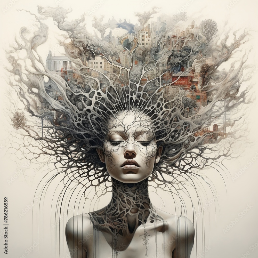 Depict consciousness and self-awareness in a thought-provoking and visually engaging way Depict consciousness and self-awareness in a thought-provoking and visually engaging way