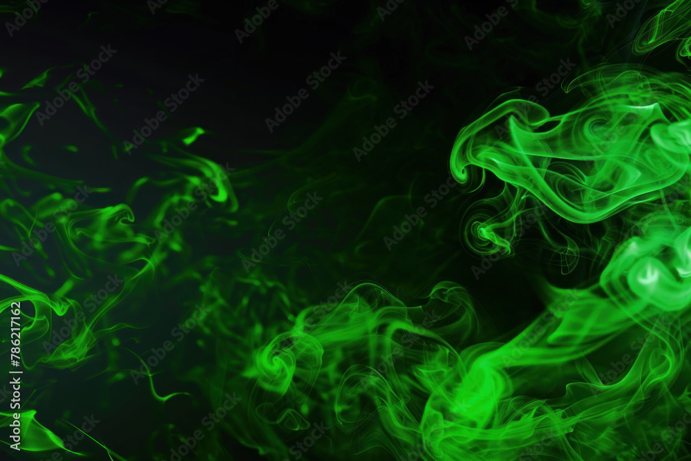 Green Color Smoke Swirling in Abstract Darkness Green Color Smoke Swirling in Abstract Darkness