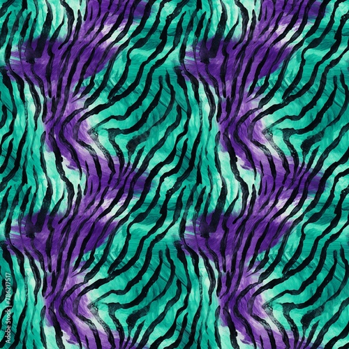 picturesque zebra pattern of green and purple colors, seamless pattern. For textile industry design, packaging, printing products, web design