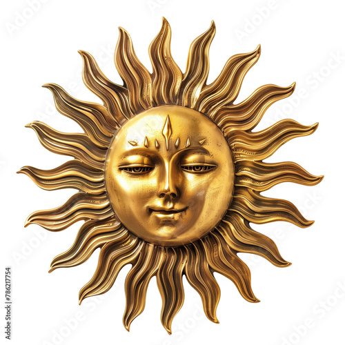 Golden metallic sun with face, isolated vintage luxury bohemian decorative star ornament © Bisams