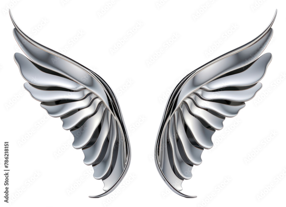 Obraz premium PNG Wings Chrome material silver wing white background