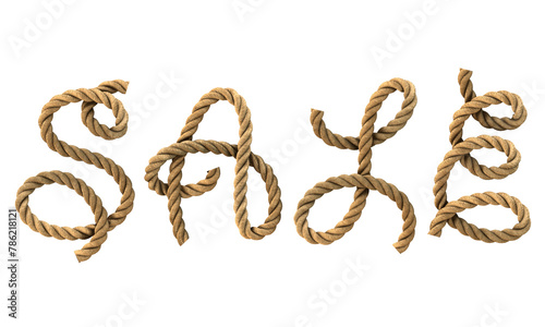 3D render of the text "sale" with a rope texture