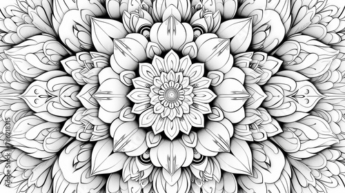 Intricate black and white mandala pattern with floral motifs