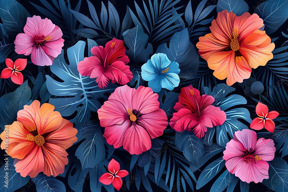 Botanical doodle background vector set. Flower and leaves abstract shape doodle art design for print