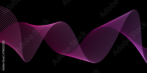Vector pink abstract wave design element. Dark abstract background,gradient color on black background. frequency sound wave,Modern wavy line background, futuristic design,