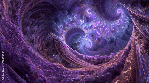Purple and lavender 3D fractal landscape, mystical like a distant galaxy in depth.