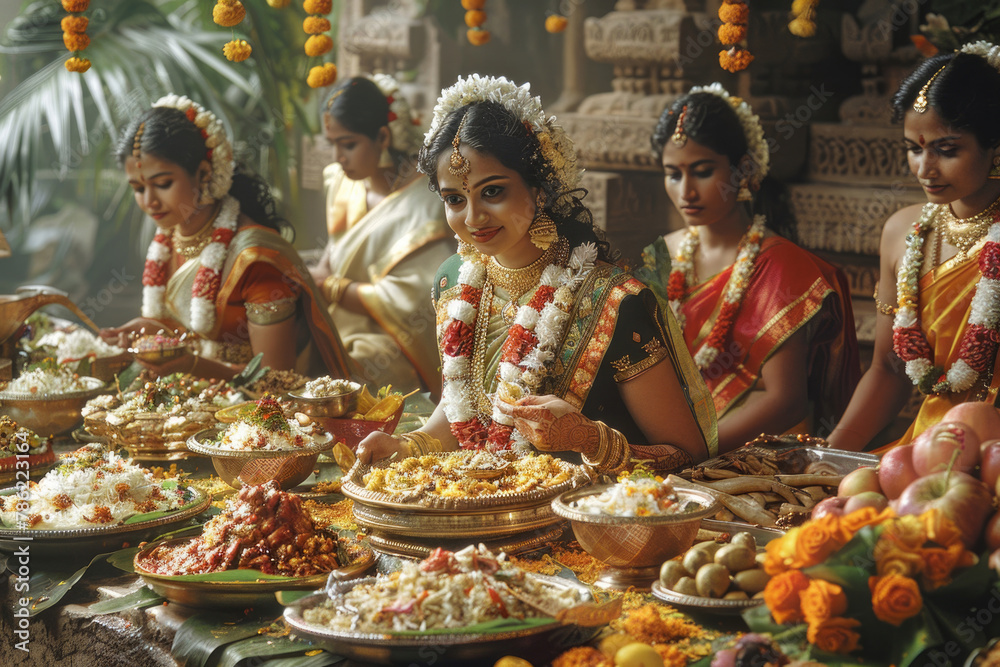 Mouthwatering spread of traditional dishes served during the Vishu Sadya feast
