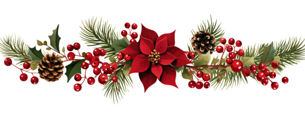 watercolor christmas garland clipart on white background