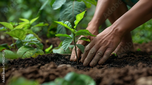 Protecting Our Planet, Close-up of a person hands planting a young tree