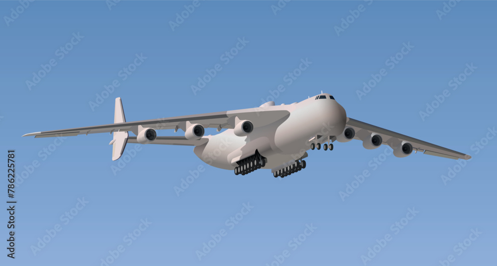 Obraz premium A large cargo plane takes off into the sky. Vector.