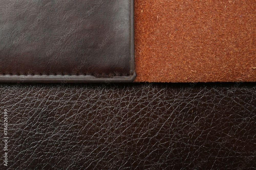 Texture of different leather as background, top view Texture of different leather as background, top view