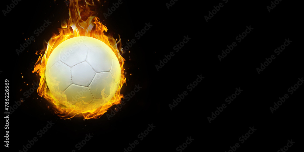 Fototapeta premium soccer ball on fire Isolated on a black background