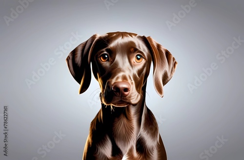 Cute dog on isolated background. Brown weimaraner young dog posing. Close-up of dog's muzzle