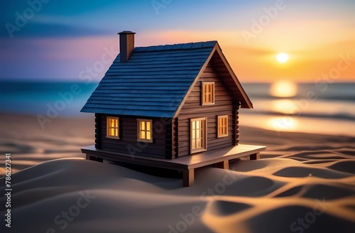 A miniature of a beach house. The concept of building new homes and living in comfort.