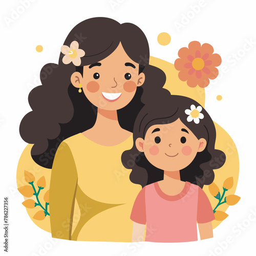 Cute Mother and daughter hugging. Happy Mother s day greeting card on white background