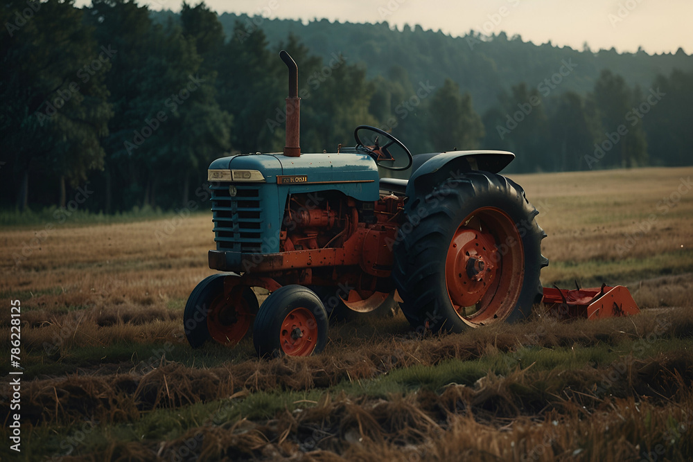 Obraz premium tractor plowing in feild