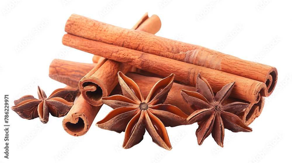 Aromatherapy: cinnamon sticks and star anise isolated on white background  