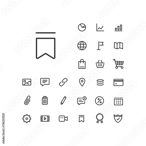 Bookmark icon in set on the white background. Universal linear icons to use in web and mobile app. stock illustration