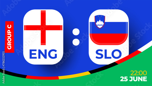 England vs Slovenia football 2024 match versus. 2024 group stage championship match versus teams intro sport background, championship competition. (ID: 786232955)