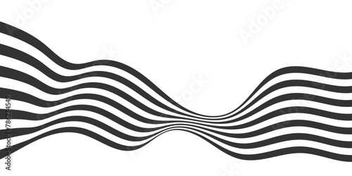 Black on white abstract background, perspective line stripes with 3d dimensional effect