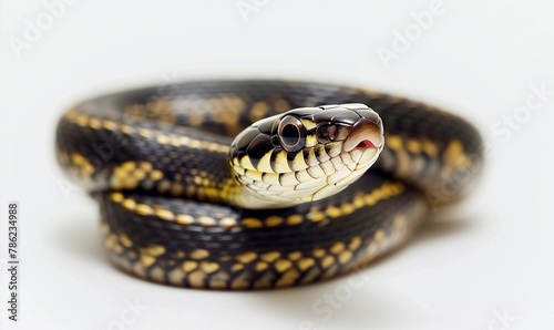 Close-Up of a Grass Snake Isolated on a White Background