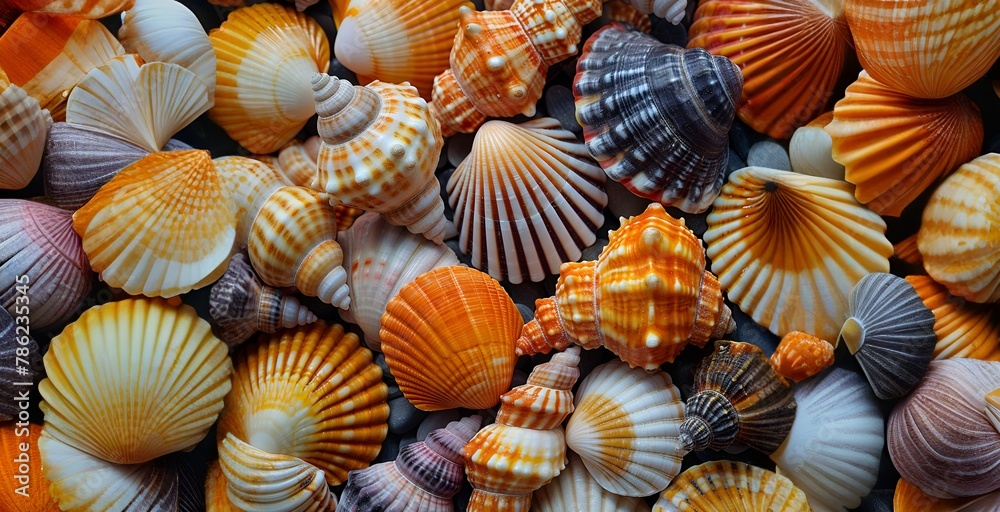 Collection of Colorful Seashells Featuring Scallops and Spirals