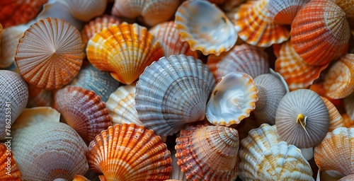 An Up-Close Exploration of Vibrant Seashells with Complex Patterns and Textures