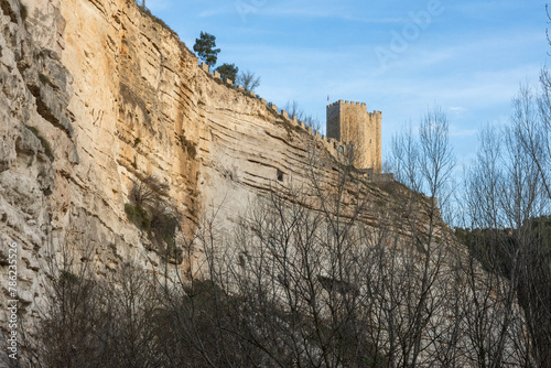 Alcalá del Júcar castle is located on a rock formed by the gorge of the Júcar River, from where the entire town can be seen, in the province of Albacete, La Manchuela, Castila la Mancha, Spain photo