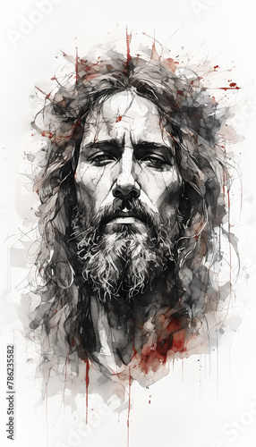 Jesus Christ graphic portrait sketch isolated on white background