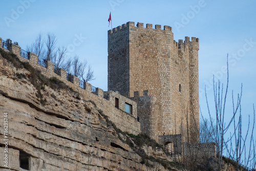 Alcalá del Júcar castle is located on a rock formed by the gorge of the Júcar River, from where the entire town can be seen, in the province of Albacete, La Manchuela, Castila la Mancha, Spain photo