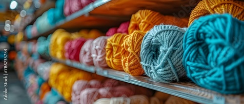 Vibrant Yarn Spectrum: Market Day Crafting Choices. Concept Knitting Inspiration, Yarn Shopping Tips, Colorful Threads, DIY Projects, Crafting Community photo