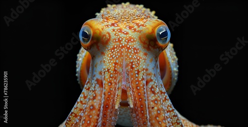 Close-up of Orange and White Spotted Octopus with Large Eyes and Tentacles