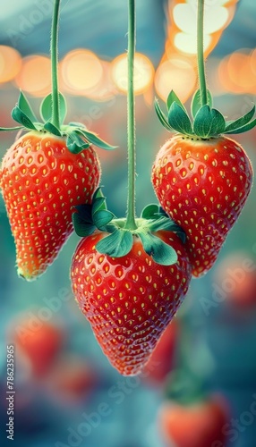 Lush ripe strawberries in greenhouse, perfect for picking in a vibrant and fruitful setting