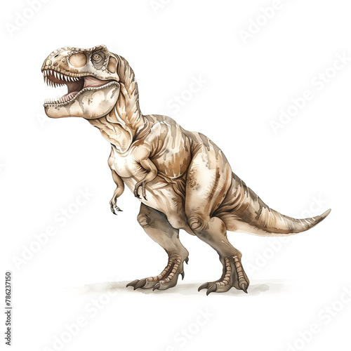 Illustration of Tyrannosaurus on white background painted with watercolor