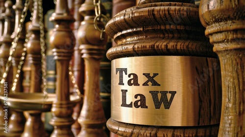 Tax Law, scales of justice, gavels and book. legal expertise. 