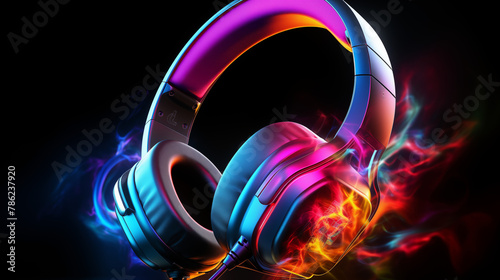 Sleek Headphones with Colorful Flame-like Smoke - Royalty-Free Image photo