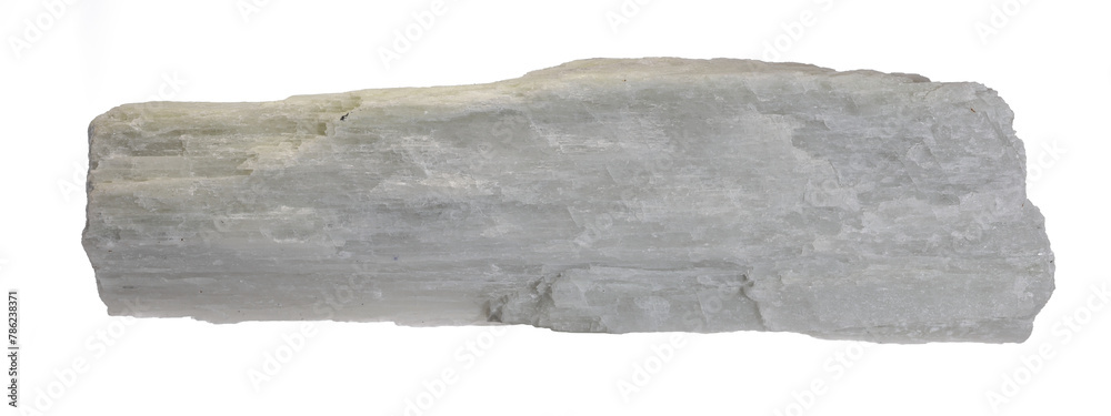 Crystal mineral spodumene. Commercially mined source of lithium (Li). White background. Copy space. Crystal mineral spodumene. Commercially mined source of lithium (Li). White background. Copy space.