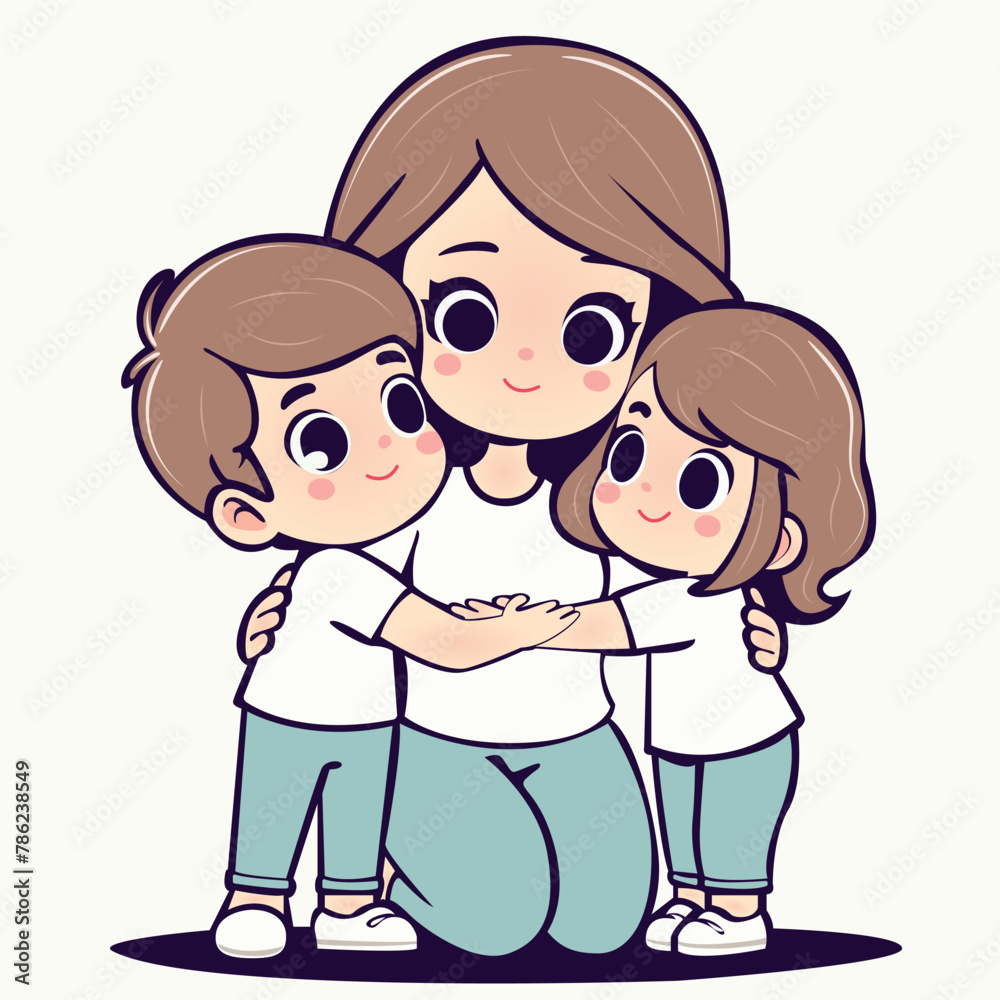 mother hugging her children celebrating mother's day mother hugging her children celebrating mother's day