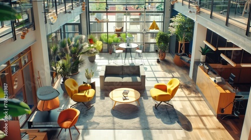 A vibrant co-working space bustling with entrepreneurial energy, where freelancers, startups, and creatives collaborate and innovate in a dynamic and inspiring environment designed