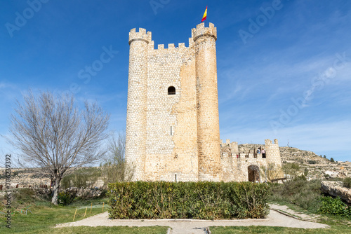 Alcalá del Júcar castle is located on a rock formed by the gorge of the Júcar River, from where the entire town can be seen, in the province of Albacete, La Manchuela, Castila la Mancha, Spain photo